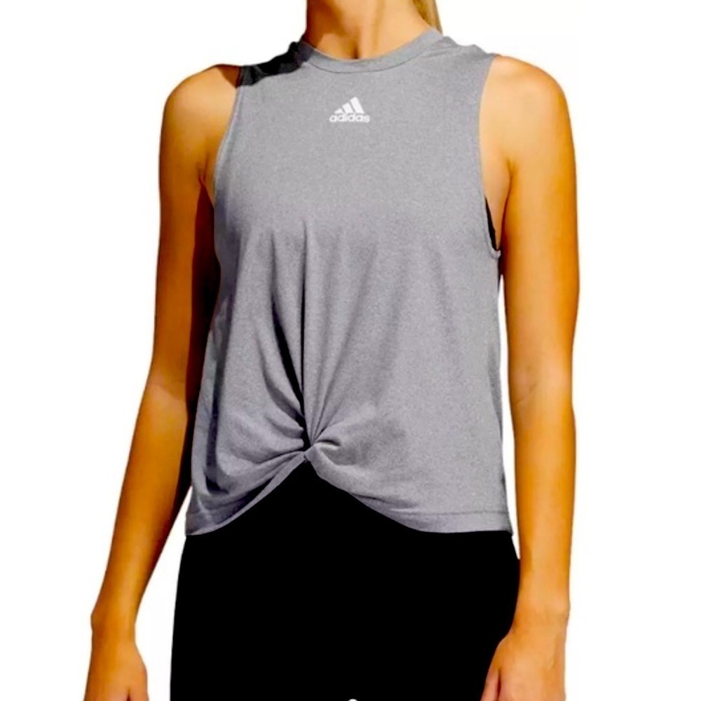 NWOT Adidas Workout Twist Front Sleeveless Top Gray Size XS running workout